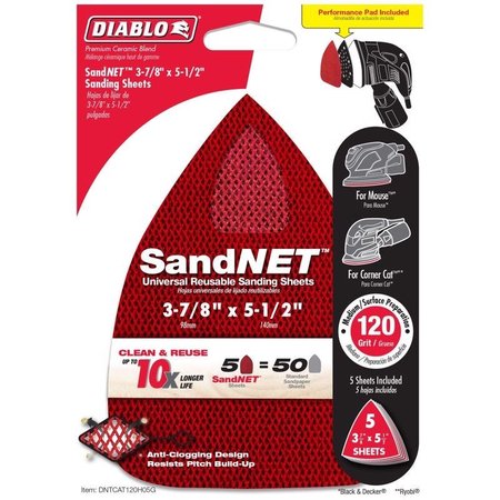 DIABLO SandNet 5-1/2 in. L X 3-7/8 in. W Ceramic Blend 120 Grit Medium Sanding Pad DNTCAT120H05G